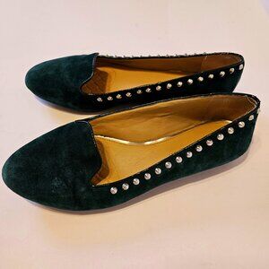 Womens Ballerina Suede Flats Sz 7 GR Spikes/Studs Rebel Goth Punk Balletcore